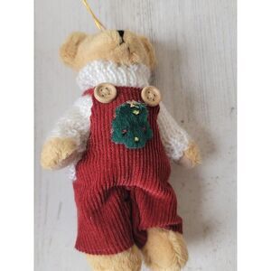 Mini plush overall bear Xmas tree ornament decor